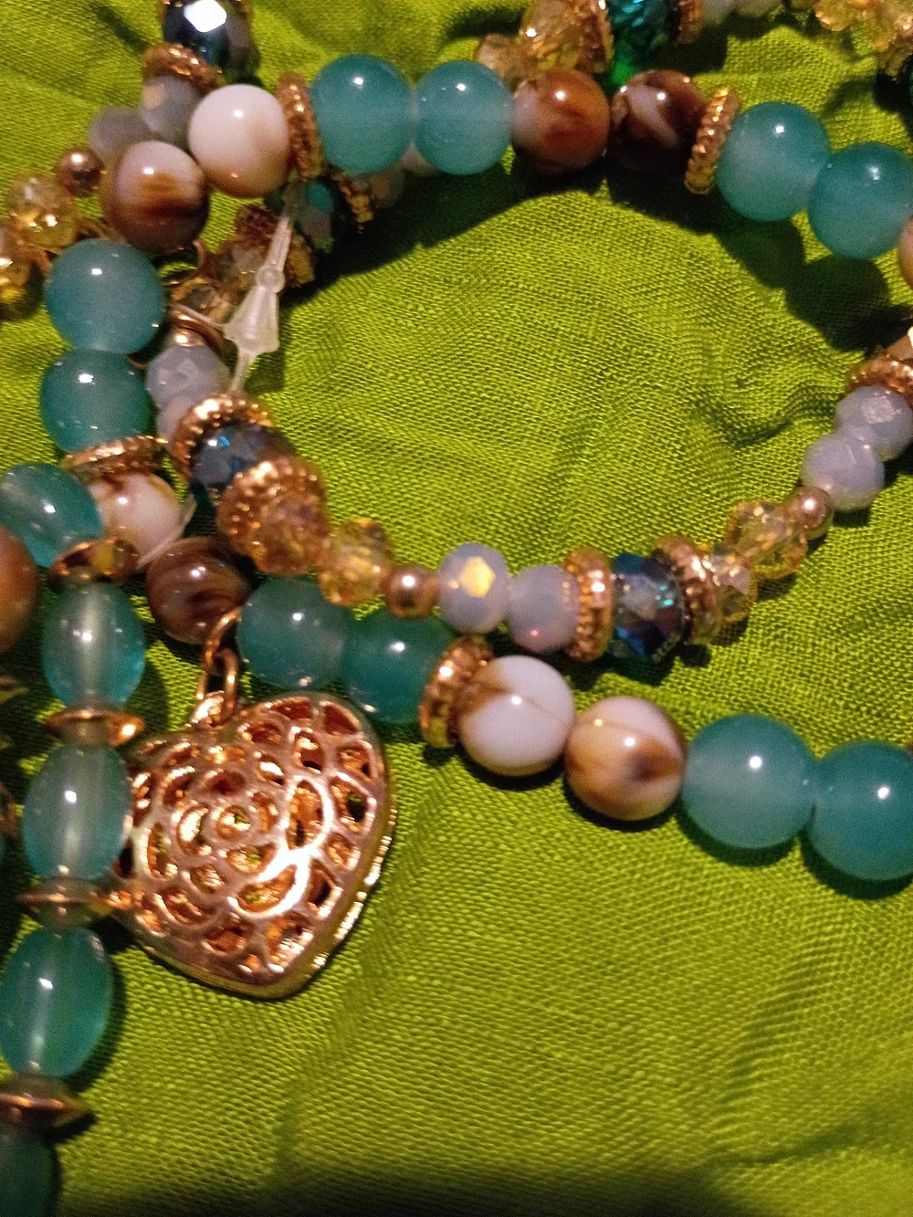 Gold Tone Stretch Bracelets with Aqua Beads – Set of 6 Bracelets. Nwot. OBO